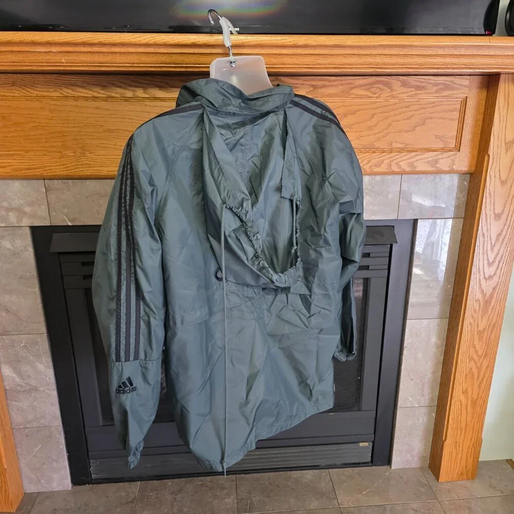 Vintage Adidas Branded 3-Stripes Zippered (LG) Windbreaker Jacket GRAY/GREEN